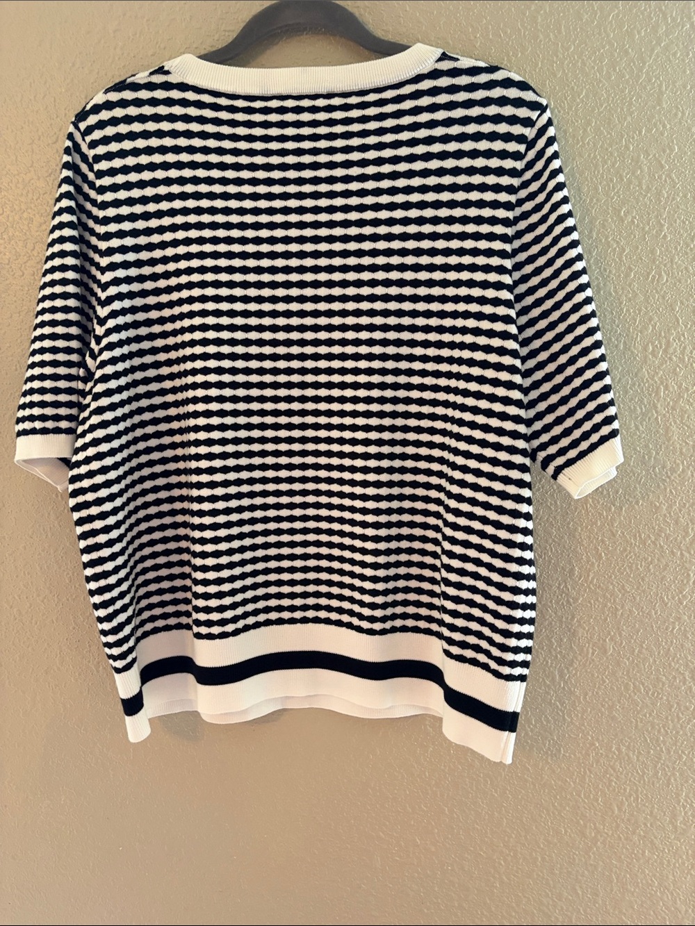 Adrianna Papell Black and White Striped Short-Sleeve Knit Top - Picture 7 of 11